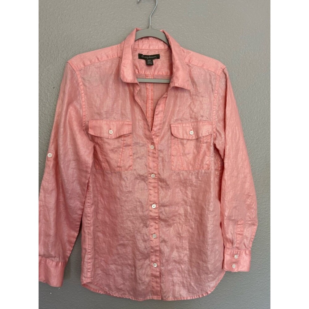 Tommy Bahama Pink 100% Linen Button Down Shacket Safari Shirt, Size S/P